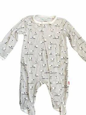 white sheep print baby sleeper